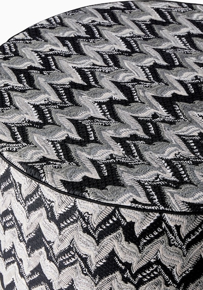 Missoni Fluidity Zigzag Puf, Monokrom Italyan Tasarım Yuvarlak Puflar Siyah-gri 40 X 30 Cm