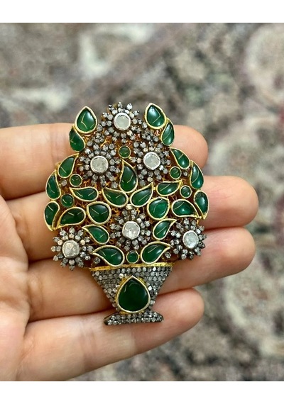 Zümrüt Elmas Broş Altın - Sarı