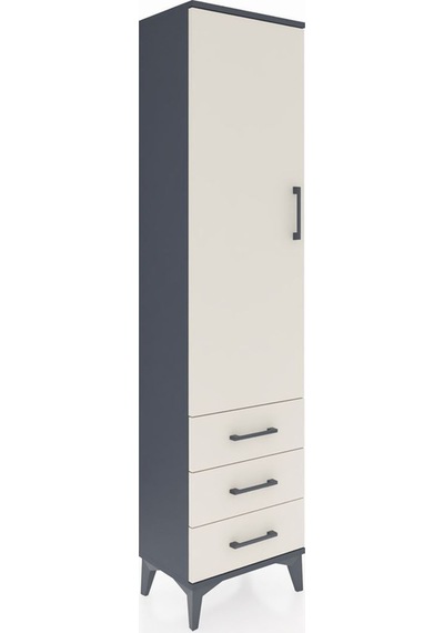 Arges Dolap Tek Raflı 3 Çekmeceli Tek Askılı 44x30x182 Antras... Antrasit
