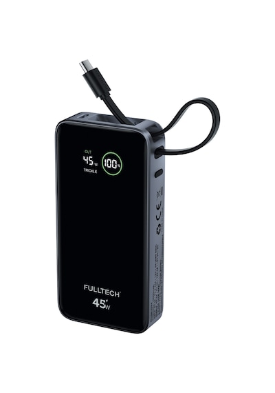 Fulltech Fp54 10000mah 45w Pd Hızlı Şarjlı Powerbank 45w Kablosuz Şarj Entegre Usb-c Kablo Dij Siyah