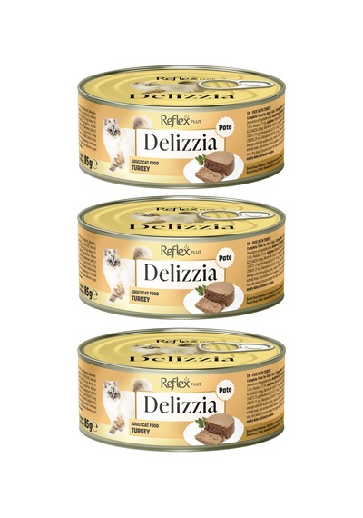 Delizzia Kıyılmış Hindi Etli Yetişkin Kedi Maması 3 X 85 Gr.