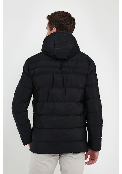 Sivaist Erkek Siyah Standart Fit Normal Kesim Içi Kürklü Çıkmalı Kapüşon Dik Yaka Mont-Siyah