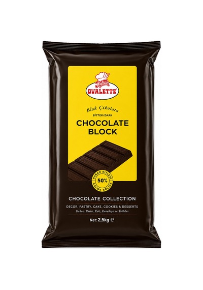 Ovalette Kuvertür Bitter Blok Çikolata %50 2,5 Kg