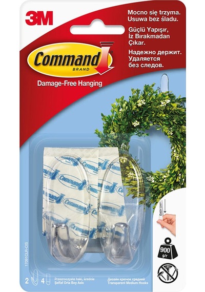 Command Orta Boy Şeffaf Askı 2'li 17091 2 Adet Çok Renkli