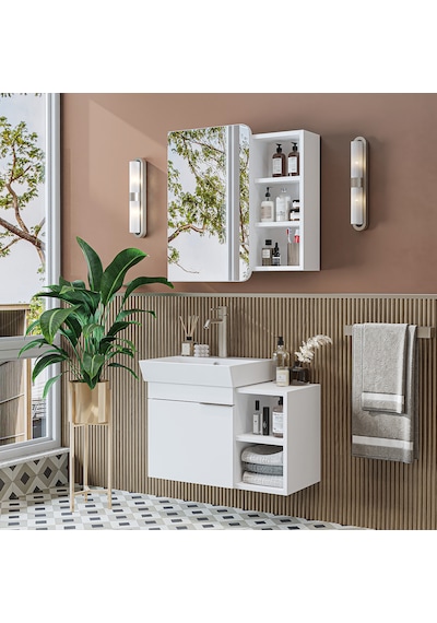 Likya Mdflam Lavabolu Banyo Dolabı Takımı, Tek Kapaklı 72 Cm Lavabolu Banyo Alt Dolabı + Üst Dolabı Beyaz Likya Mdflam Lavabolu Banyo Dolabı Takımı, Tek Kapaklı 72 Cm Lavabolu Banyo Alt Dolabı + Üst Dolabı Beyaz