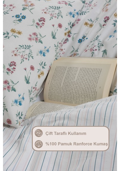Elart Lyra Nevresim Takımı Çift Kişilik %100 Pamuk Ranforce Lastikli Çarşaf 200x220 Cm Yeşil Yeşil