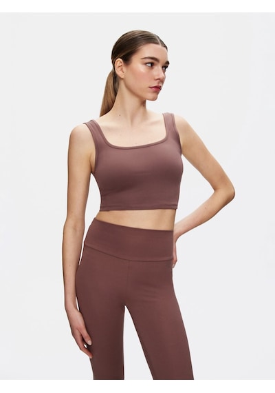 Ltb Askılı Kare Yaka Crop Kahve Rengi Atlet Kahve Rengi L