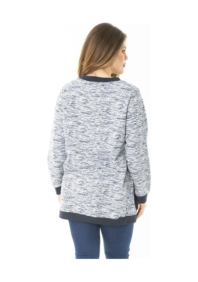 Şans Kadın Büyük Beden Lacivert Süs Düğme ve Kup Detaylı Sweatshirt 65n37121-lacivert Lacivert