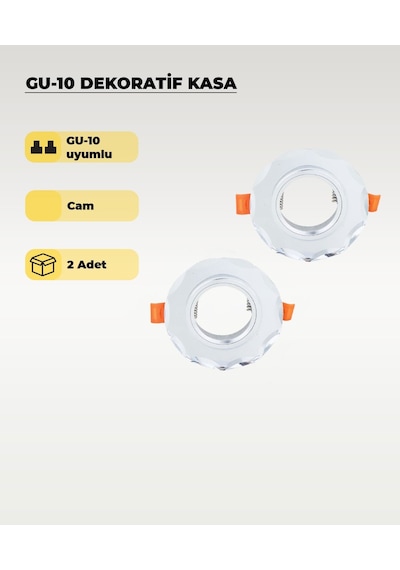 Gu10 Uyumlu Şeffaf Cam Spot Kasa 2 Li Set Dekoratif Gömme Tavan Uyumlu