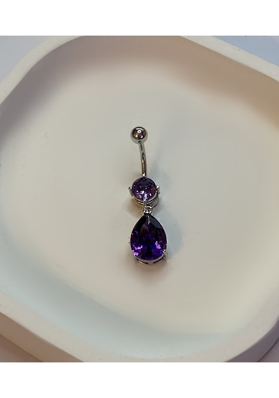 Kadın İkili Mor Taş Detay Sallantılı Çelik Piercing Gümüş & Mor