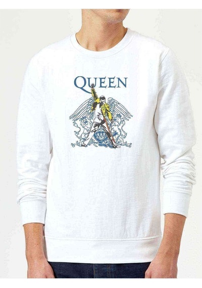 Queen Baskılı Beyaz Erkek Örme Sweatshirt (528432614)