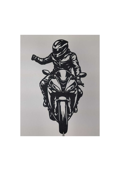 Motosikletli Çift 2'li Set Siyah Plastik Duvar Dekoru Motorcu Duvar Süsü 13.5 X 23 Cm