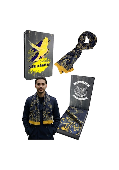 Fenerium Fenerbahçe Saadettin Saran Desenli Kaşkol Uv Kutu Sarı - Lacivert