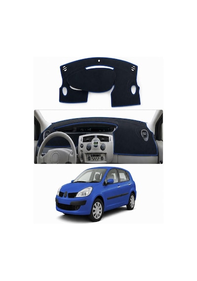 Renault - Scenic 2 2003-2009 Uyumlu Torpido Koruma Kılıfı - Mavi Şeritli