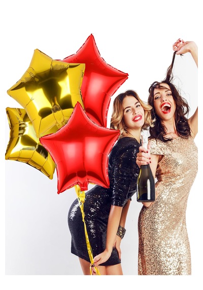 4'lü Yılbaşı Gold Kırmızı Yıldız Folyo Balon Seti Yeni Yıl Christ
