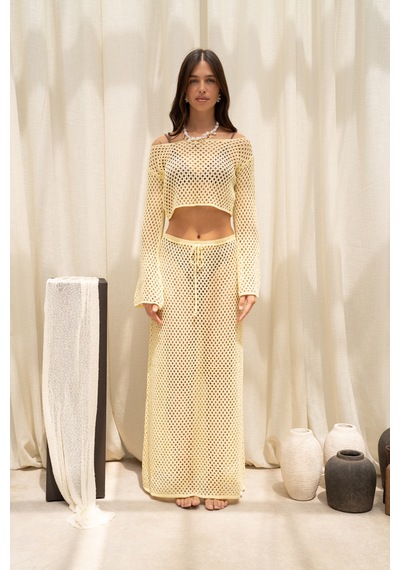 Mai Collection Forio Sarı Triko Crop Etek Takım