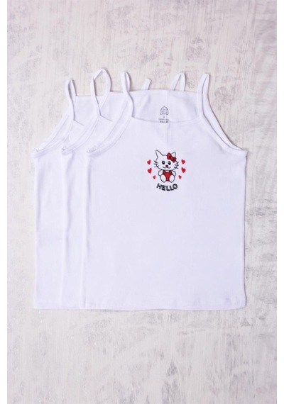 Gümüş 3'lü Kız Çocuk Hello Kitty Desenli Atlet Beyaz