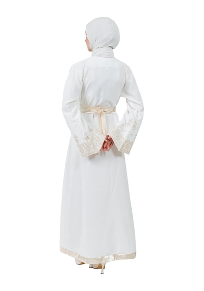Zaytoon Filistin Nakışlı Modern Beyaz Kaftan Elbise - Geleneksel Şıklık Altın