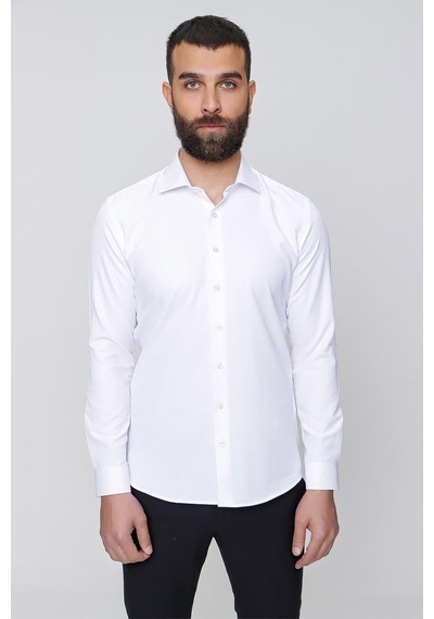 Efor Slim Fit Pamuk Saten Klasik Beyaz Gömlek Gk 604 Beyaz
