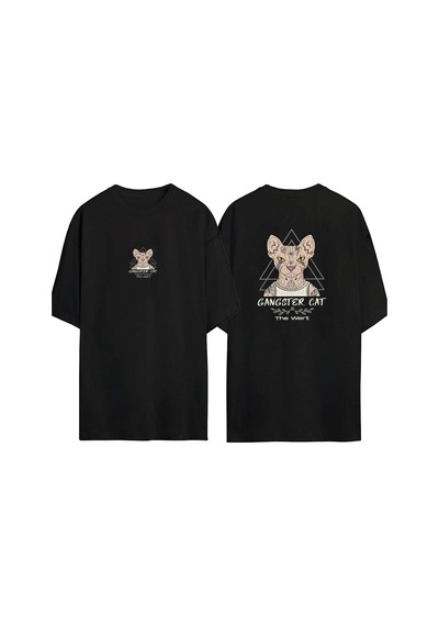 Thewert Unisex Gangster Cat Siyah Oversize Tshirt