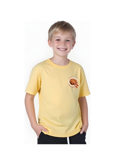 Panios Kids Basketball Baskılı Erkek Çocuk Kısa Kollu Tişört Sarı