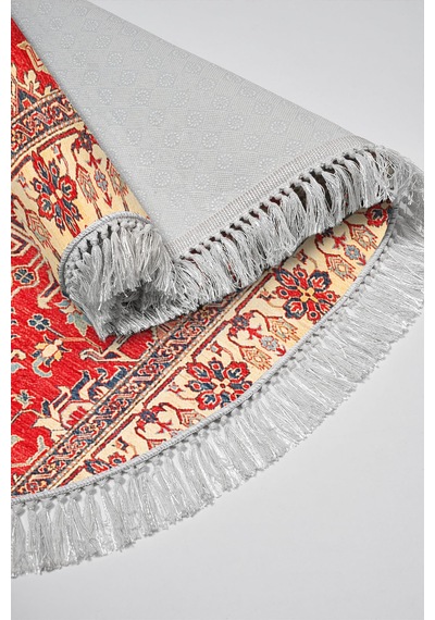 Alanur Kaymaz Yıkanabilir Dijital Baskılı Salon Halısı Trend Saçaklı Oval Otantik E6005 Renkli