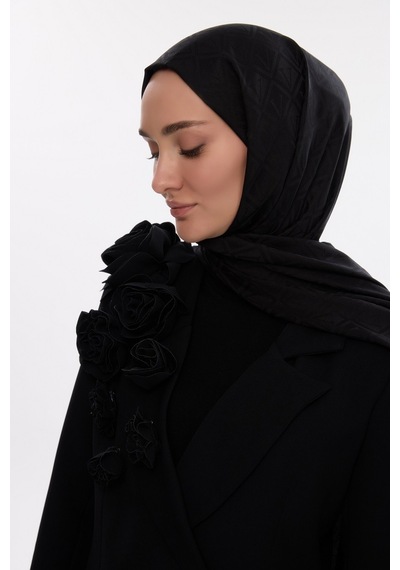 Mirsoy Scarf İpeksi Jakar Şal V Desen Siyah
