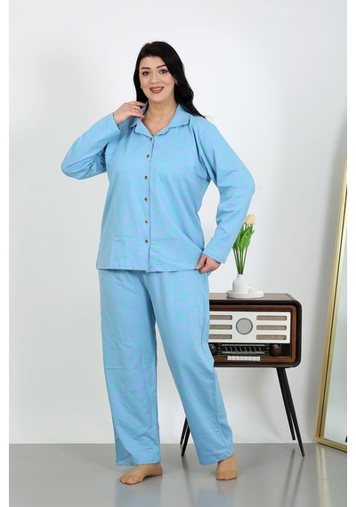 Akbeniz Kadın Büyük Beden Pamuklu Cepli Düğmeli Mavi Pijama Takım 202504 Mavi Akbeniz Kadın Büyük Beden Pamuklu Cepli Düğmeli Mavi Pijama Takım 202504 Mavi