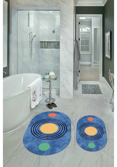 Buççin Online Mağaza Dijital Baskılı Kaymaz Taban Yıkanabilir Oval Banyo Takımı Klozet Takımı, N-o-klozet-49-mavi, Polyes Çok Renkli
