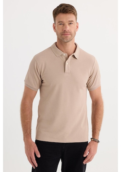 Tudors Erkek Slim Fit Dar Kesim Pamuklu Yumuşak Dokulu Serin Tutan Kumaş Düz Pike Bej Polo Yaka Tişört-33711 Bej