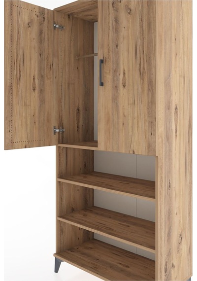 Hyperion Dolap 4 Raflı 2 Kapaklı Tek Askılı 88x44x195 Çam-çam Çam