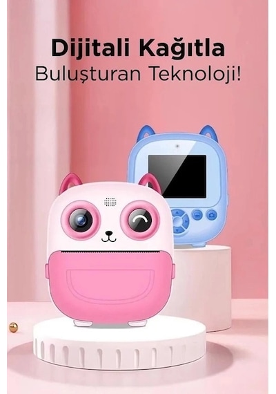 Dijital Video Fotoğraf App Destekli Çocuk Kamerası Termal Resim Kağıt Baskılı Yazıcı Mavi