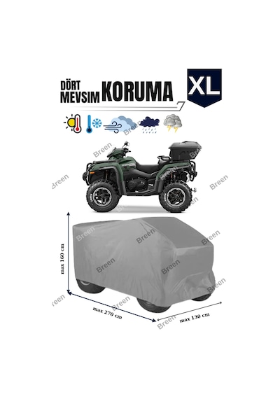 Gri Atv Brandası, Xl Beden, Koruma Örtüsü, Güneşten Korur, Su Geçirmez, Dayanıklı