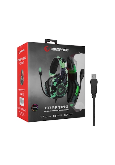 Rampage RM-K8 Crafting 7.1 Surround Rainbow Ledli Kulak Üstü Oyuncu Kulaklığı