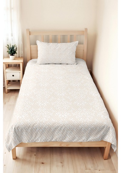 Bej Damask Modern Tek Kişilik Pike Takımı - Krem Klasik Kapitone 160x220 Cm Mevsimlik Yatak Örtüsü Ahenkli Göl Yankısı