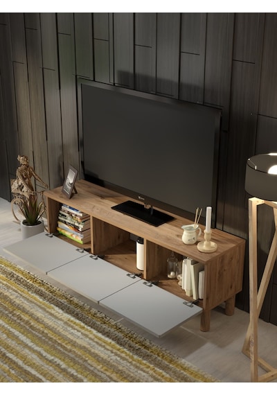 Bohem Tarz 135cm 3 Kapaklı Mdf Kapak Tv Ünitesi Ceviz