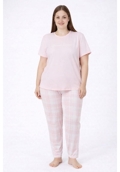 Pemilo Kadın 2005-12 Büyük Beden Kısa Kol Likralı Pijama Takımı SOMON