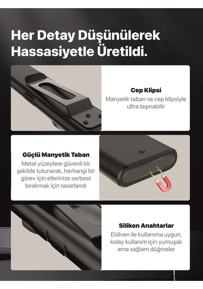 Klarus E5 Plus Ultra İnce, Manyetik, Şarjlı Led Fener Siyah