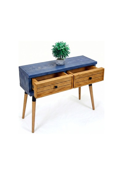 Mobenta Stria Entry: Modern Masif Dresuar 2 Çekmeceli Antre Konsolu - 120x31 Ig-tk Mavi-ahşap