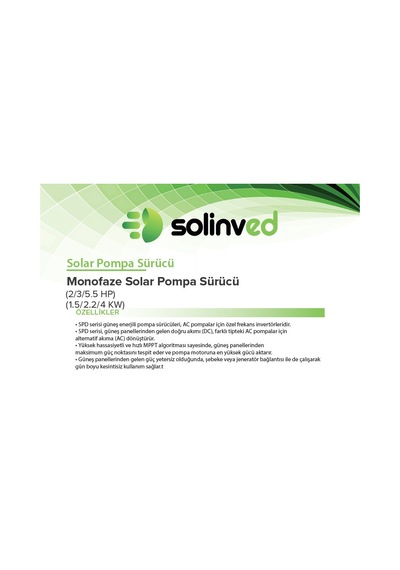 Solinved - İnges 3 Hp - 2.2 Kw Monofaze 1x220 Solar Pompa Sürücü - 220 Volt Güneş Enerji İnverter