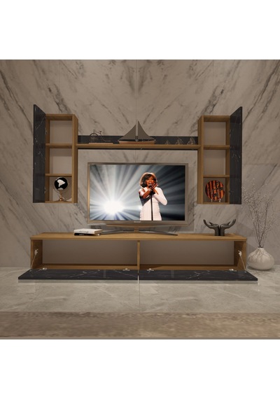 Decoraktiv Eko 5d Mdf Std Tv Ünitesi Tv Sehpası Pera - Siyah Mermer