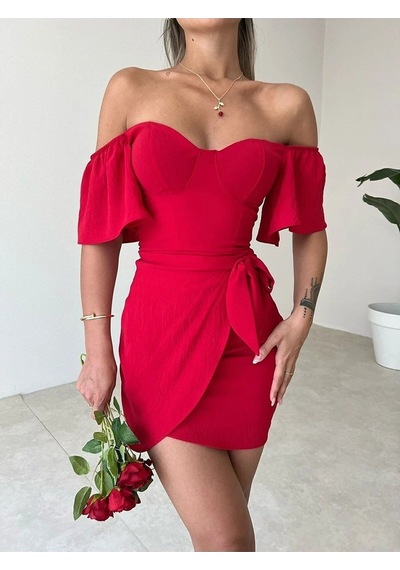 Fashion Cocktail Yaprak Kol Önden Bağlamalı Göğüs Pedli Mini Kokteyl Davet Gece Elbisesi Mercan Fashion Cocktail Yaprak Kol Önden Bağlamalı Göğüs Pedli Mini Kokteyl Davet Gece Elbisesi Mercan