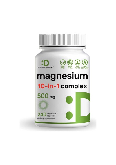 Deal Supplement Magnesium Magnezyum 10-in-1 Complex Supplement 500mg, 240 Veggie Capsules