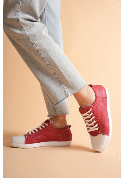 Analin Shoes Kadın Hakiki Deri Casual Spor Ayakkabı Kırmızı