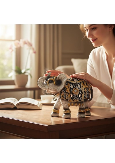 Lüks Ayna Ve Nakış İşlemeli Feng Shui Fil Heykeli Dekoratif Biblo 17 Cm. Yeni Yıl Ev & Ofis Hediyesi 76204269