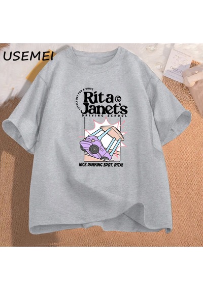 Flood Of Style Rita Ve Janet'in Sürüş Okul T Shirt Kadın Erkek Komik Grpahic T Shirt Geri Okul Tee Ka Gri