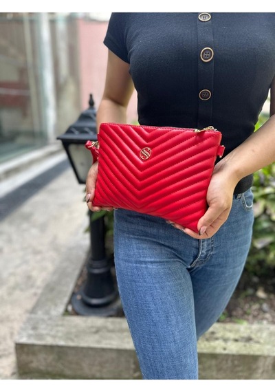 Sanmorris Kadın Suni Deri Ayarlanabilir Çapraz Ve El Askılı Portföy, Clutch Çanta Kırmızı