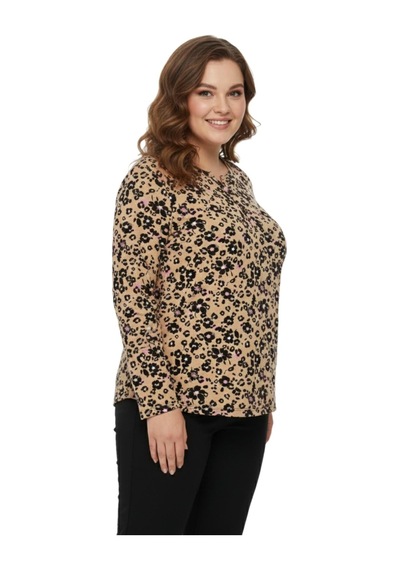Linsolita Kadın V Yaka Baskılı 2 Düğmeli Bluz Bgl-st05093 CAMEL