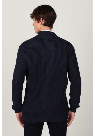 Tudors Slim Fit Dar Kesim Çizgili Yandan Cepli Hırka-25771 Lacivert Tudors Slim Fit Dar Kesim Çizgili Yandan Cepli Hırka-25771 Lacivert