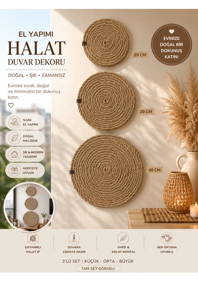 Bohem Ve Afrikan Tarzı Duvar Dekoru Halat Ip Etnik Tarz 3lü Set 03